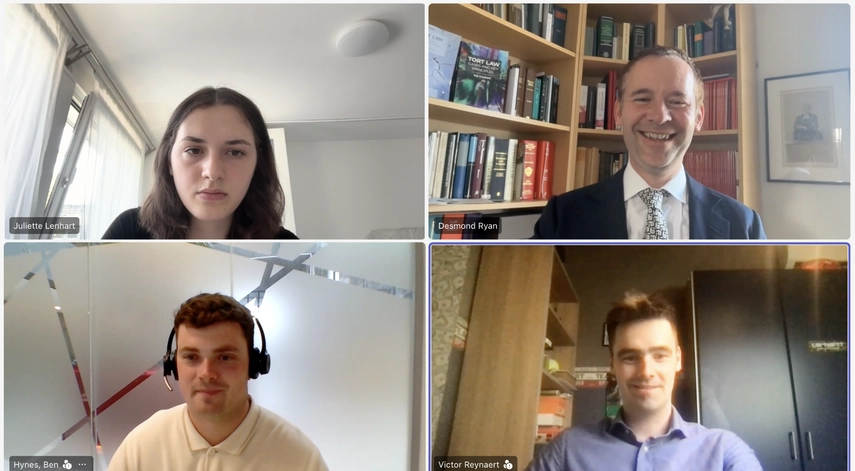 Video conference screenshot with on Top/Left: Juliette Lenhart , Top/Right: Desmond Ryan, Bottom/Left: Hynes Ben, Bottom/Right: Victor Reynaert