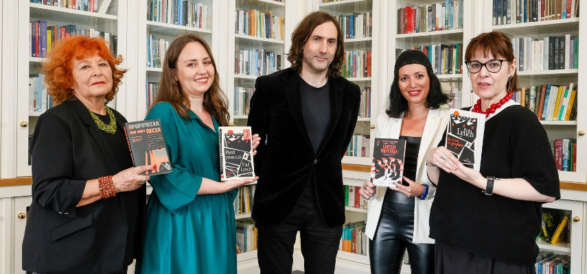Author Paul Lynch pictured with translators Iglika Vassileva, Marina Boraso, Iulia Gorzo and Kaja Gucio.