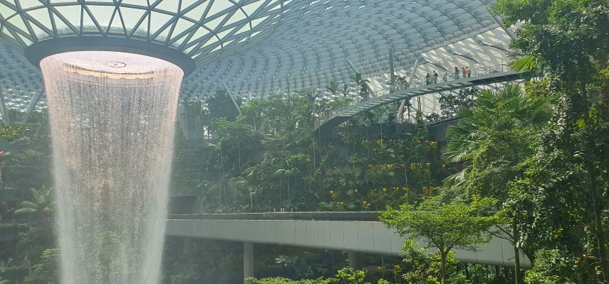 Indoor waterfall at Changi Airport, Singapore.