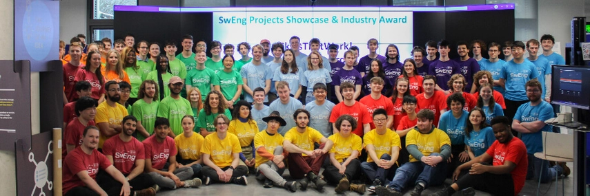 A student gathering at the Software Engineering (SwEng) Industry Projects