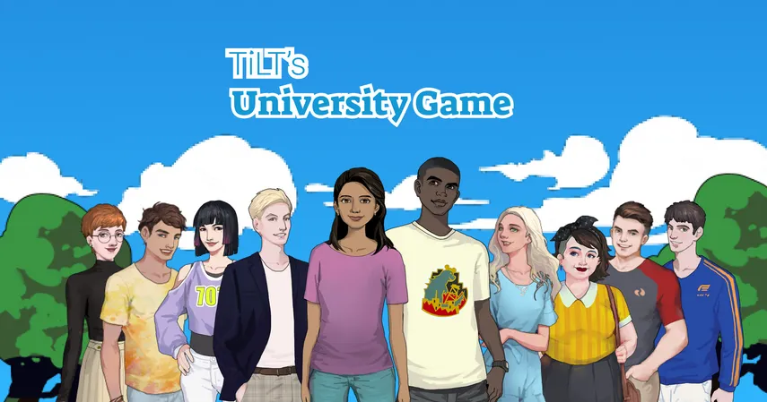 Graphic illustration of a diverse group of students standing outdoors
