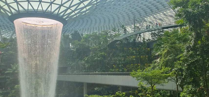 Indoor waterfall at Changi Airport, Singapore.