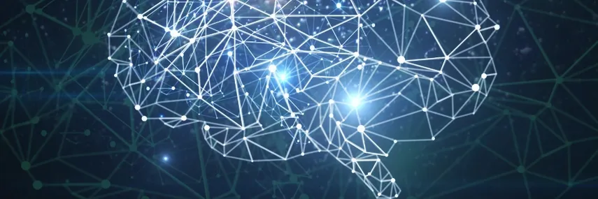 Graphic of a brain made up of tech or computing connections