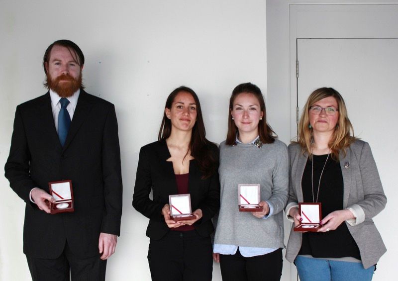 Dermot McAleese Teaching Award Winners 2014/15, from left  Keith Begley, Philosophy, Miriam Sorace, Political Science, Caroline Mehigan, Economics, and Caitriona Delaney, Sociology