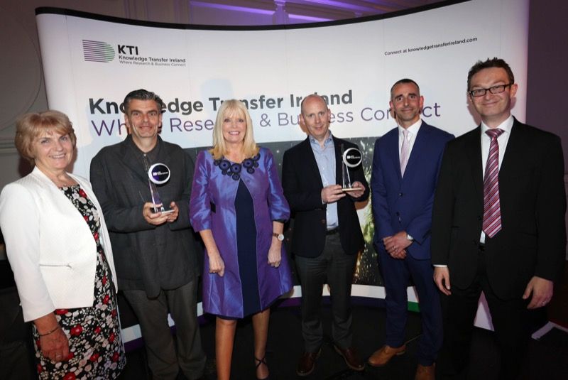 Dr Margaret Woods, Steven Lock (CEO & Founder, Grassometer), Minister of Jobs, Enterprise and Innovation, Mary Mitchell O'Connor TD, Dr Diarmuid O'Brien, Dr Matthew Saunders (School of Botany, Trinity) and Dr Sean Mulvany (Tech Transfer Case Manager, Trinity).