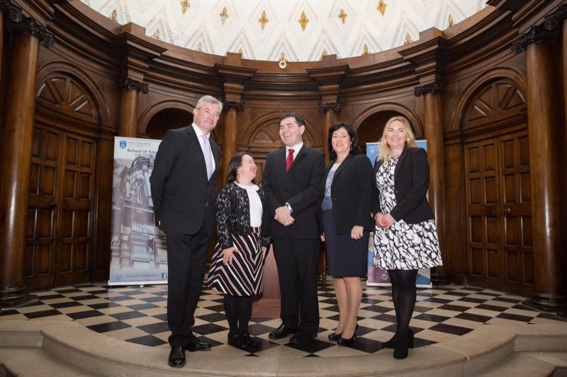   Bank of Ireland CEO, Richie Boucher with graduates, Mei Lin Yap and Tomás Murphy,  CEO CPL and IBEC President, Anne Heraty  and  TCPID, Pathways Coordinator, Marie Devitt.