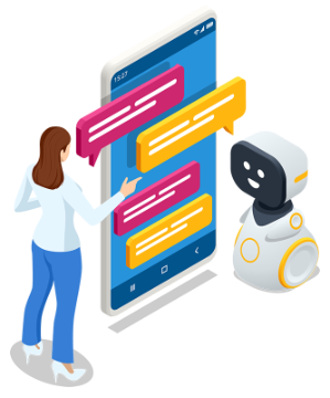 Stylised image of a student interacting with a chatbot.