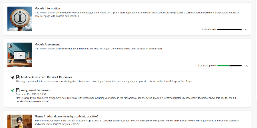 Example Assessment Folder structure in Blackboard Ultra