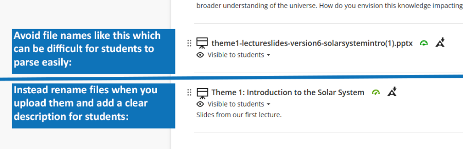 Renaming files in Blackboard Ultra to give them a clearer name for students.