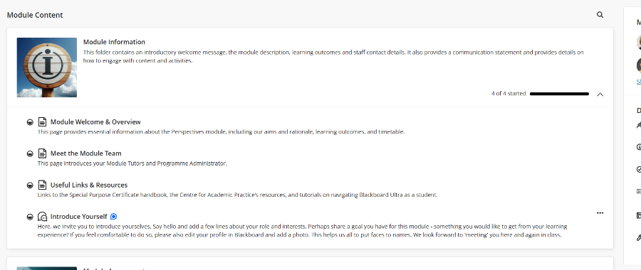 An example introductory folder in Blackboard Ultra.
