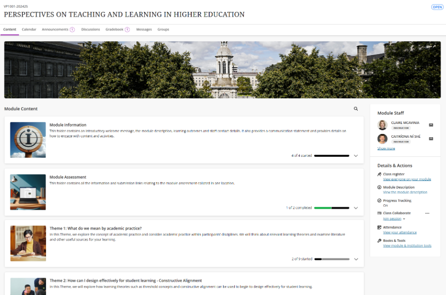 A sample image showing a module design in Blackboard Ultra following the best practices outlined on this page.