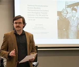 Image of Jack Traynor giving his presentation at the TCD Three Minute Thesis Competition.