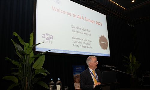 Professor Damian Muchan giving his Presedential Address to the AEA conference in The Hague in November 2025.
