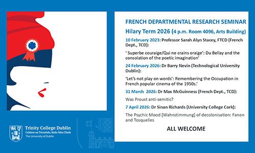 Event details for French Department Research Seminars in Hilary Term 2026.