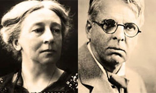 Separate images of Lady Gregory and W.B. Yeats side by side.