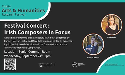 Image of event details for music performance at the Arts and Humanities Festival on 24 September 2025 at 13.00 in the Senior Common Room.