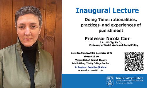 Image of Professor Nicola Carr and details of her Inaugural Lecture on 03 December 2025 at 18.15 entitled 'Doing Time',