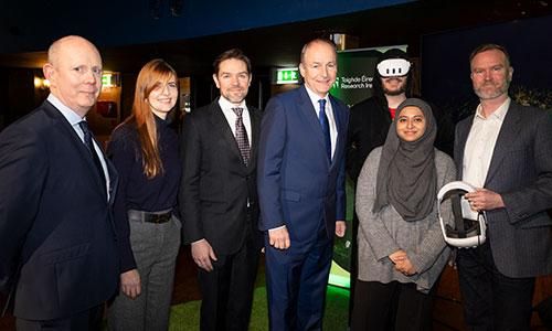 Image of group from TCD an Taoiseach Michael Martin at TCD Not I VR presentation