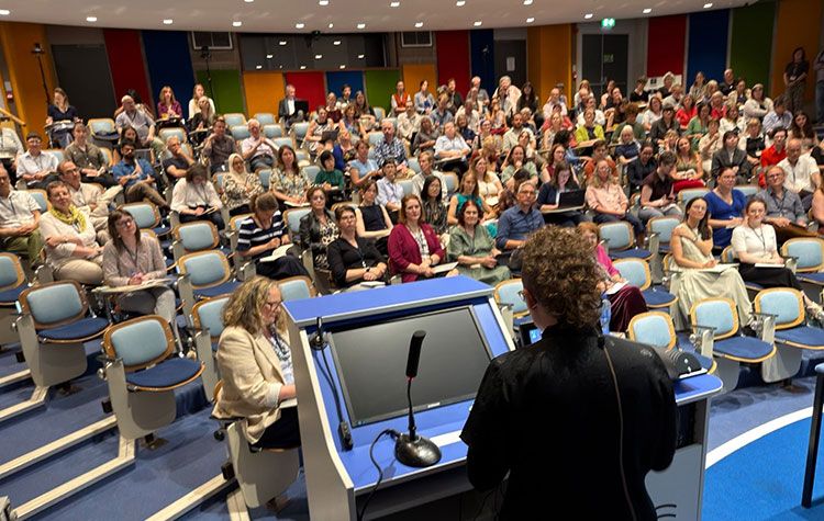 Image of Professor Katherine Bode (Australian National University) giving the Wolff lecture, Moving Types: Irishness, Migration, and Machine Learning in Digital Periodical Studies at the RSVP Conference, TCD July 2026.