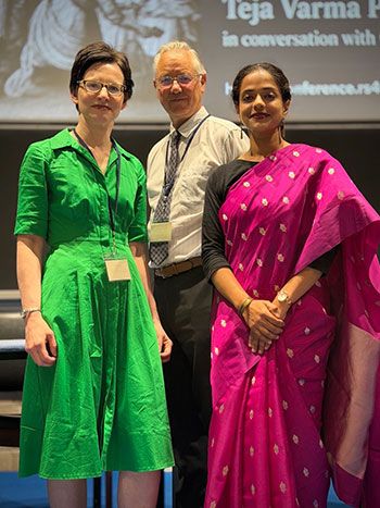 Image of the RSVP Conference The Colby Keynote Panel: Dr Caroline Sumpter (QUB), Andrew Lewis (Tower Hamlets Library), and Dr Teja Varma Pusapati (Shiv Nadar University).