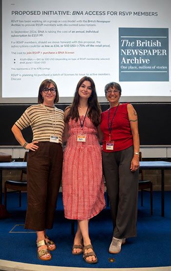 Image of Dr Clare Clarke (TCD), local host of RSVP 2026; Marion Tempest Grant (York University, Canada), Operations Manager RSVP; Professor Priti Joshi (University of Puget Sound), President of RSVP.