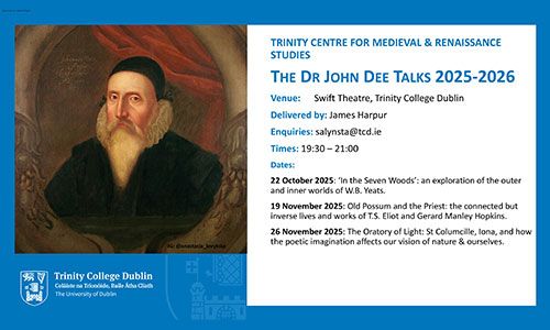 Image of Dr John Dee and lecture details.