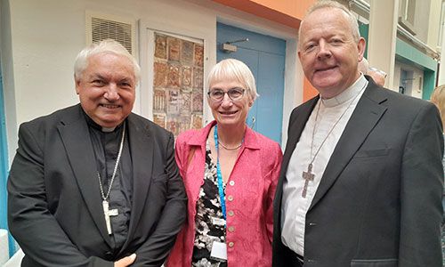 Image of Cardinal Jean-Marc Aveline, Archbishop of Marseilles, Congress co-ordinator Dr Fáinche Ryan, and Archbishop Eamonn Martin, Archbishop of Armagh, Primate of All Ireland.