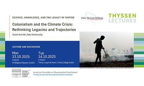 Event details for lecture with image of a person working in a scorched field.