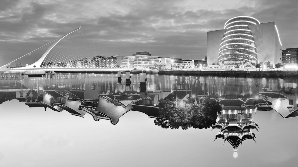 Black and white image of Dublin city