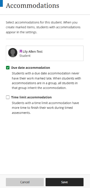 Due date accommodation panel