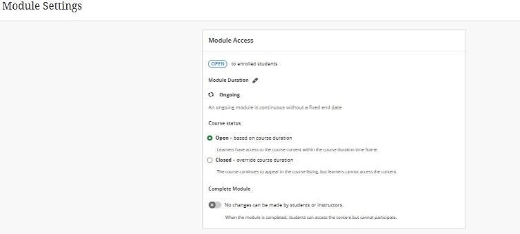 Module access settings options