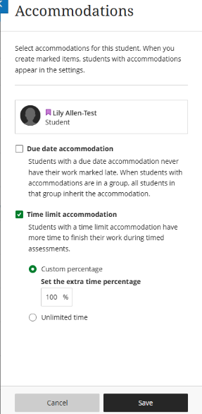 Time Limit Accommodation Panel