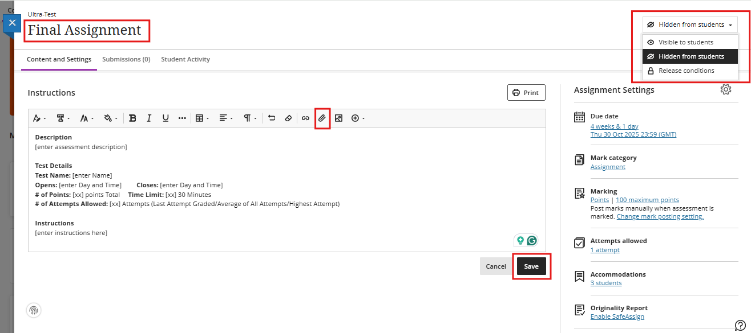 Setting up Blackboard Assignment Step 2