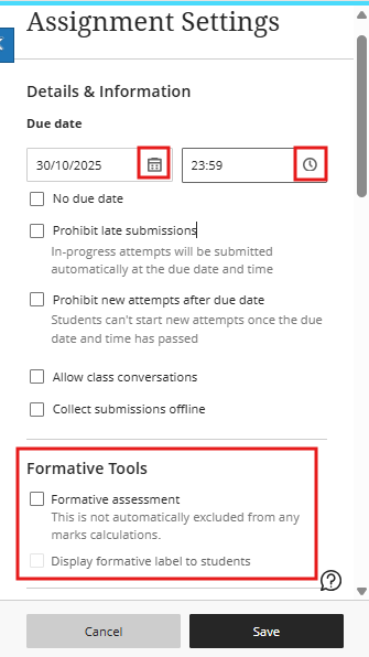 Setting up Blackboard Assignment Step 3 Settings