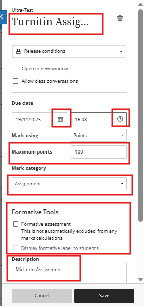 Edit Turnitin settings BB 2