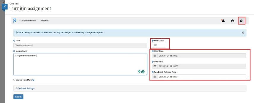 Turnitin set up screen