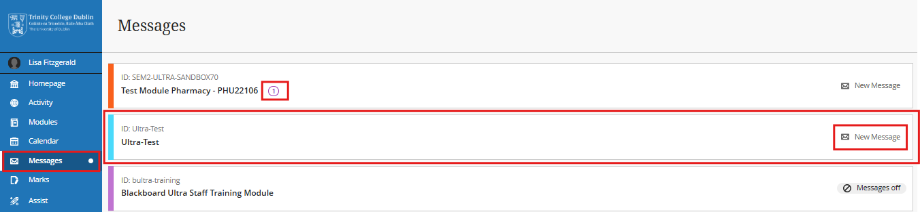 Messages left navigation
