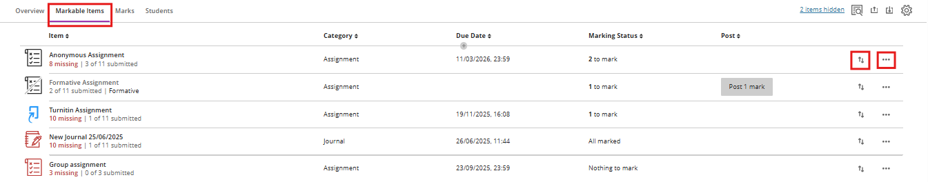 Markable Items - Gradebook