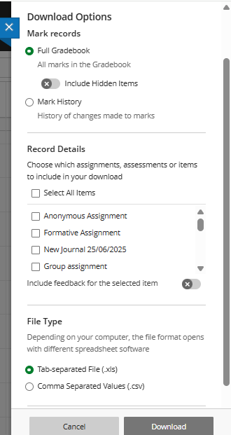 Download Marks Options