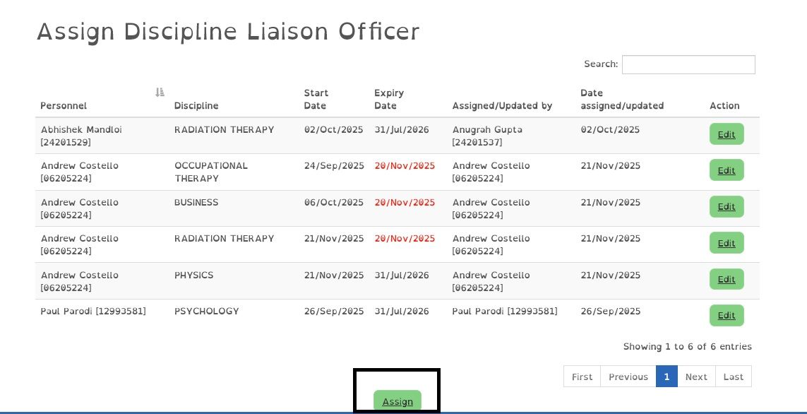 showing SITS and the assign button