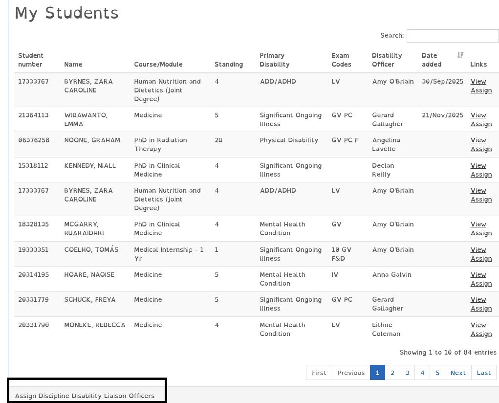 image of SITs showing link to assign discipline DLO button