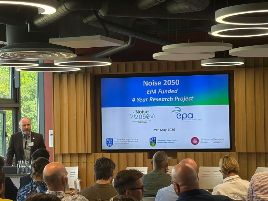 Dr John Kennedy (Trinity College Dublin) presenting the Noise 2050 research project. Photo credit: Priscila Wunderlich, University of Galway