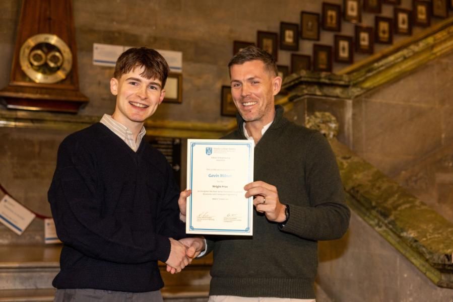 a photo of Gavin Milner, winner of the Clark Memorial Prize, and the Wright Prize with Prof Monaghan