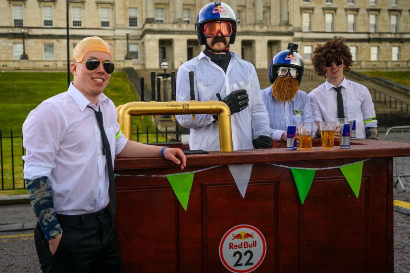 An image of the Trinity Engineering Redbull team in costume