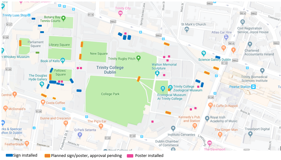The map below shows where signs and posters are installed to remind people of the policy.