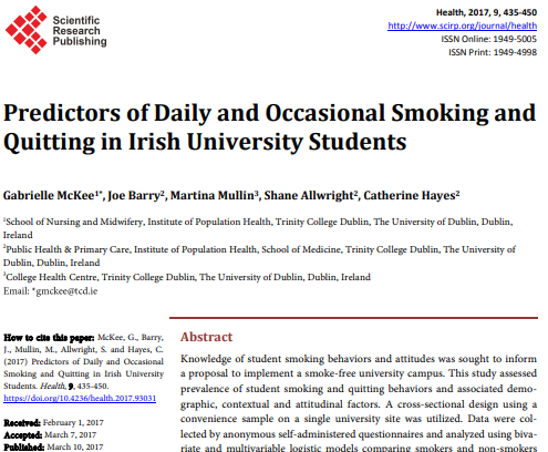 Predictors of Daily and Occasional Smoking and Quitting in University Settings