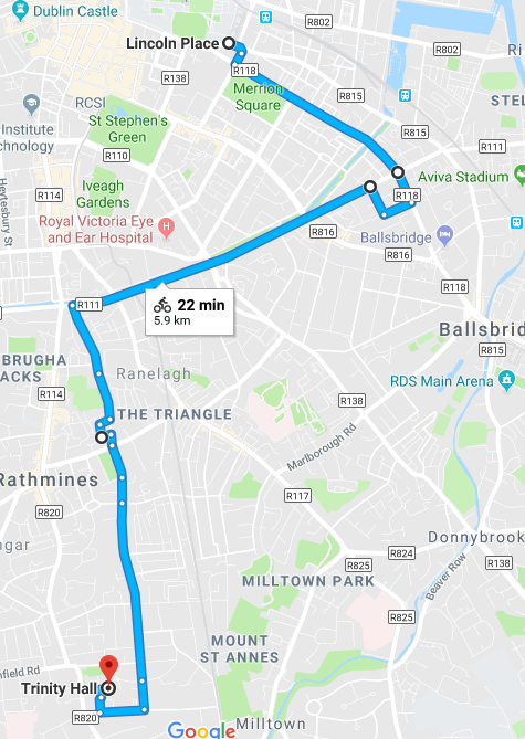 From College Green to Trinity Hall Route 1