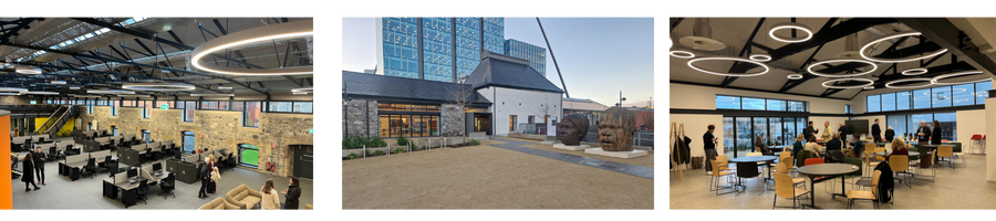 Images of innovation hub space, meeting rooms and event space
