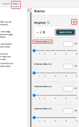10 - Turnitin New Standard Assignment Rubrics panel scrnshot