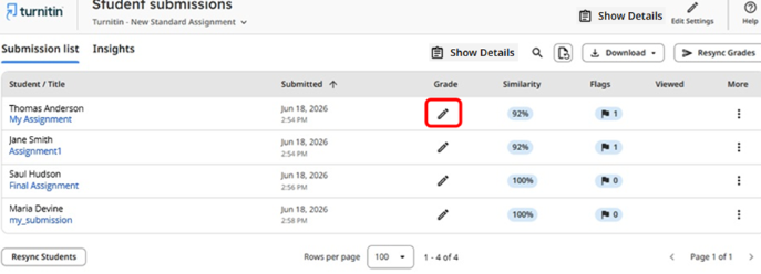 2 - Turnitin New Standard Assignment Grade option scrnshot